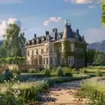 Un domaine avec un jardin et un chateau