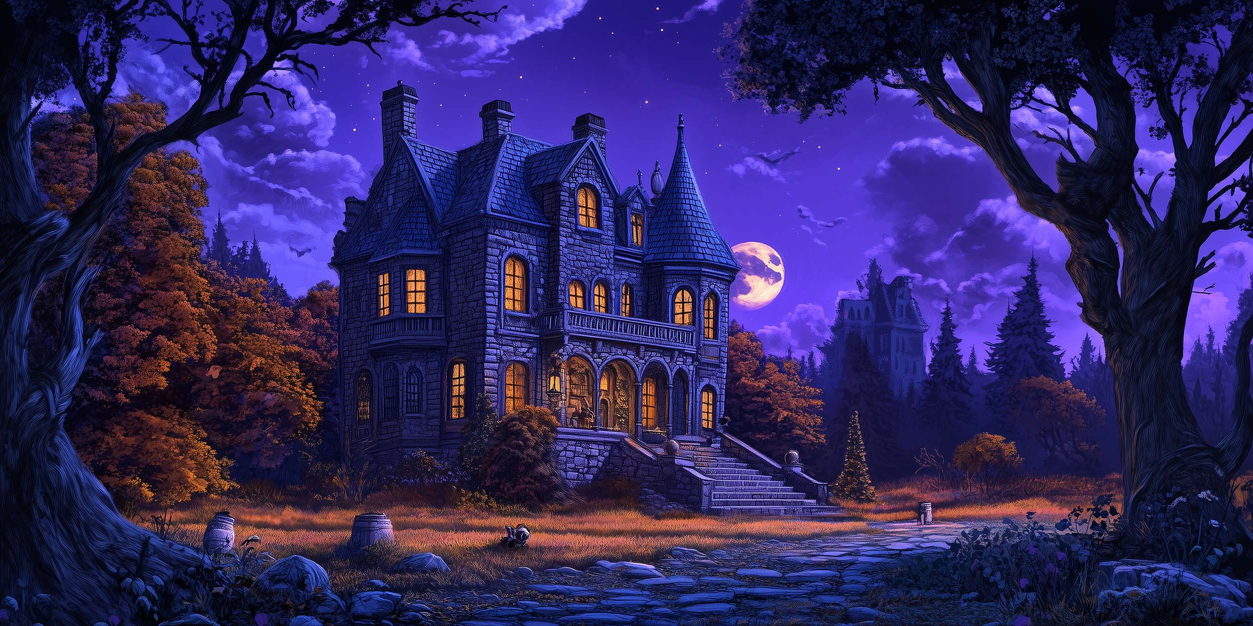 un château dans un style illustration de nuit