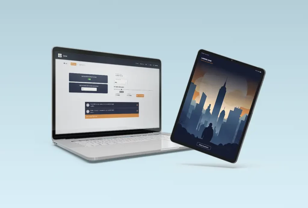 A computer with the route creation website and an iPad with the Landing Zone application