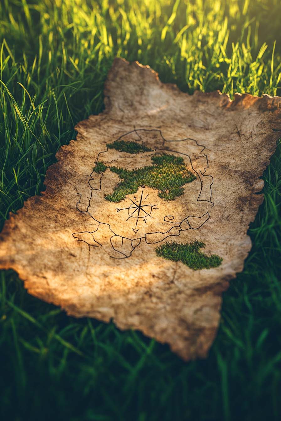 Carte au trésor dans l'herbe