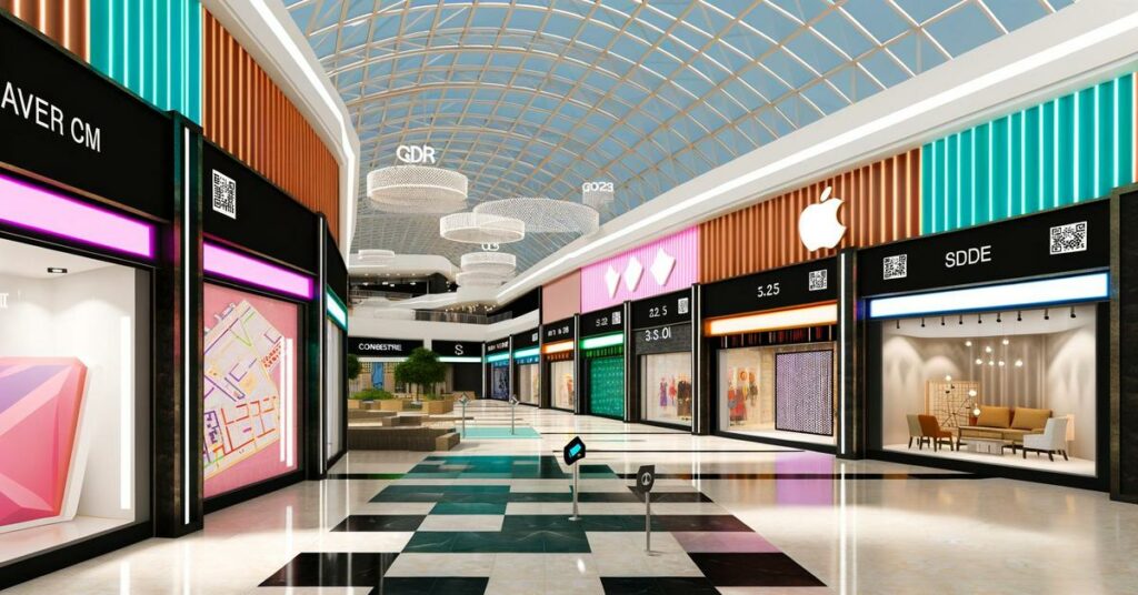 "Interactive shopping mall setting"