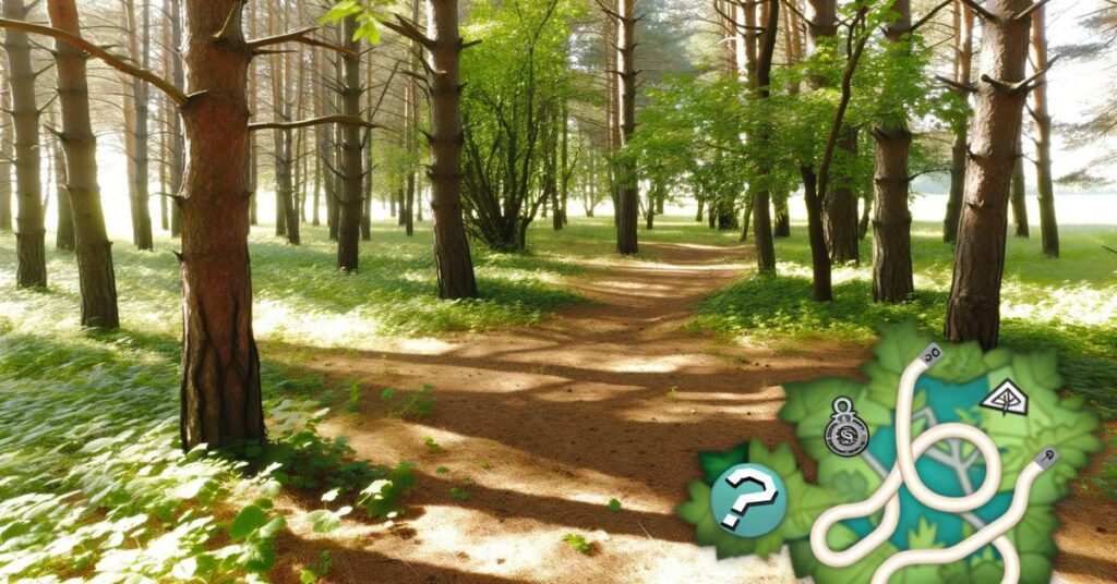 Sentier forestier avec indices
